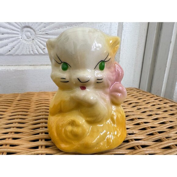 Vintage 50's Shawnee Pottery Yellow Cat Kitten Planter Vase - Picture 5 of 10